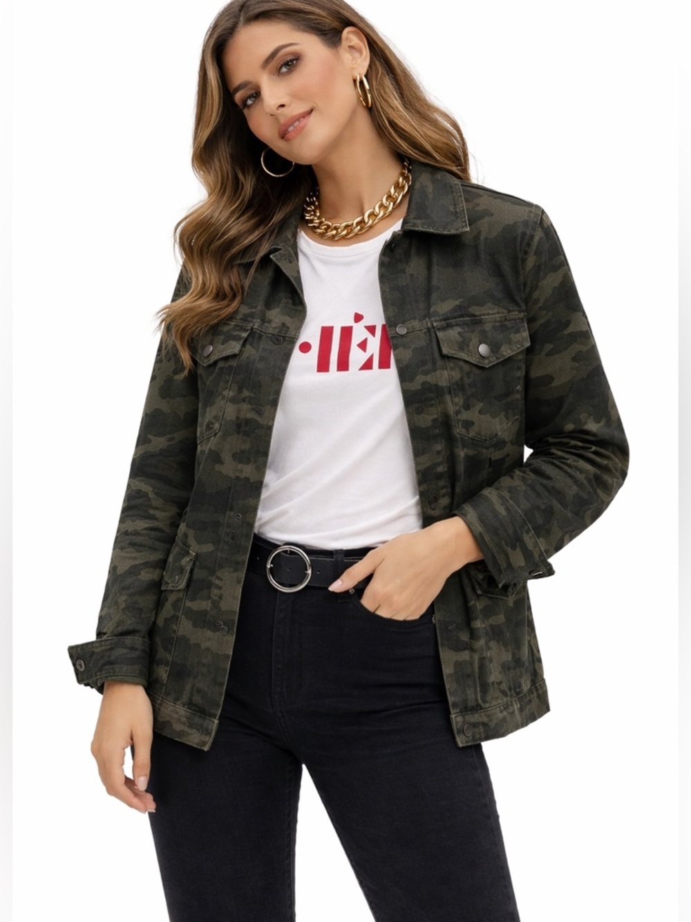 ONLY Camo Utility Jacket Women’s Small Green Camouflage Military Field Jacket